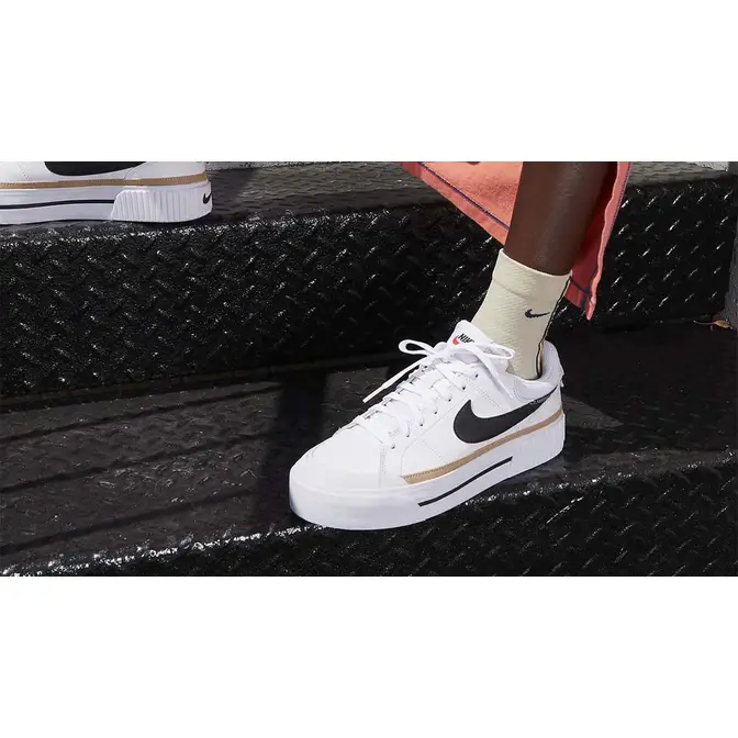 Nike Court Legacy Lift sneakers in white, black, hemp and team orange