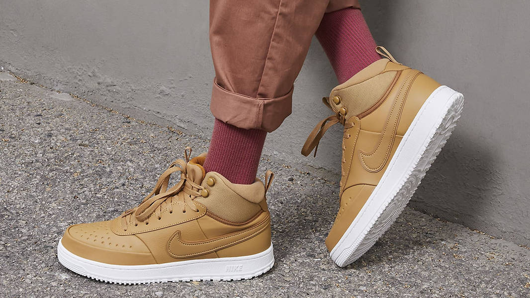 Nike Court Vision Mid Winter Elemental Gold DR7882-700 on feet