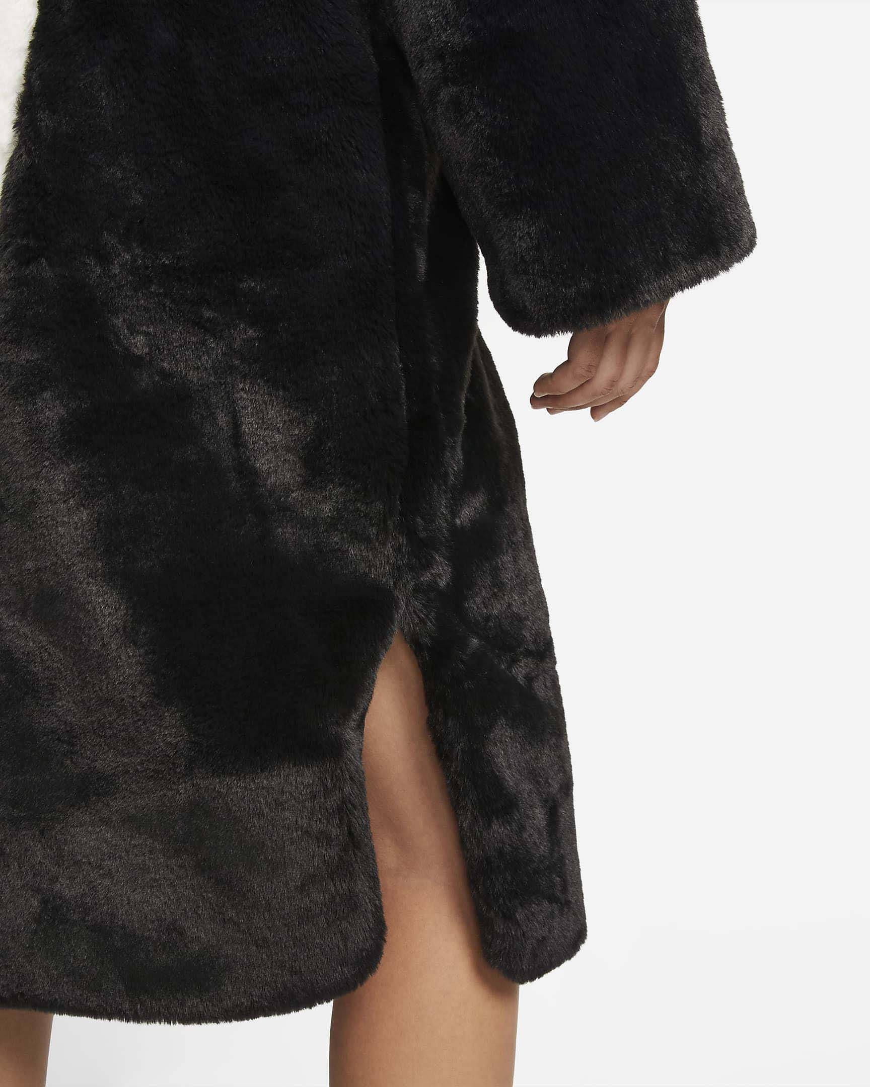 Nike Sportswear Faux Fur Long Jacket Black Closeup 1