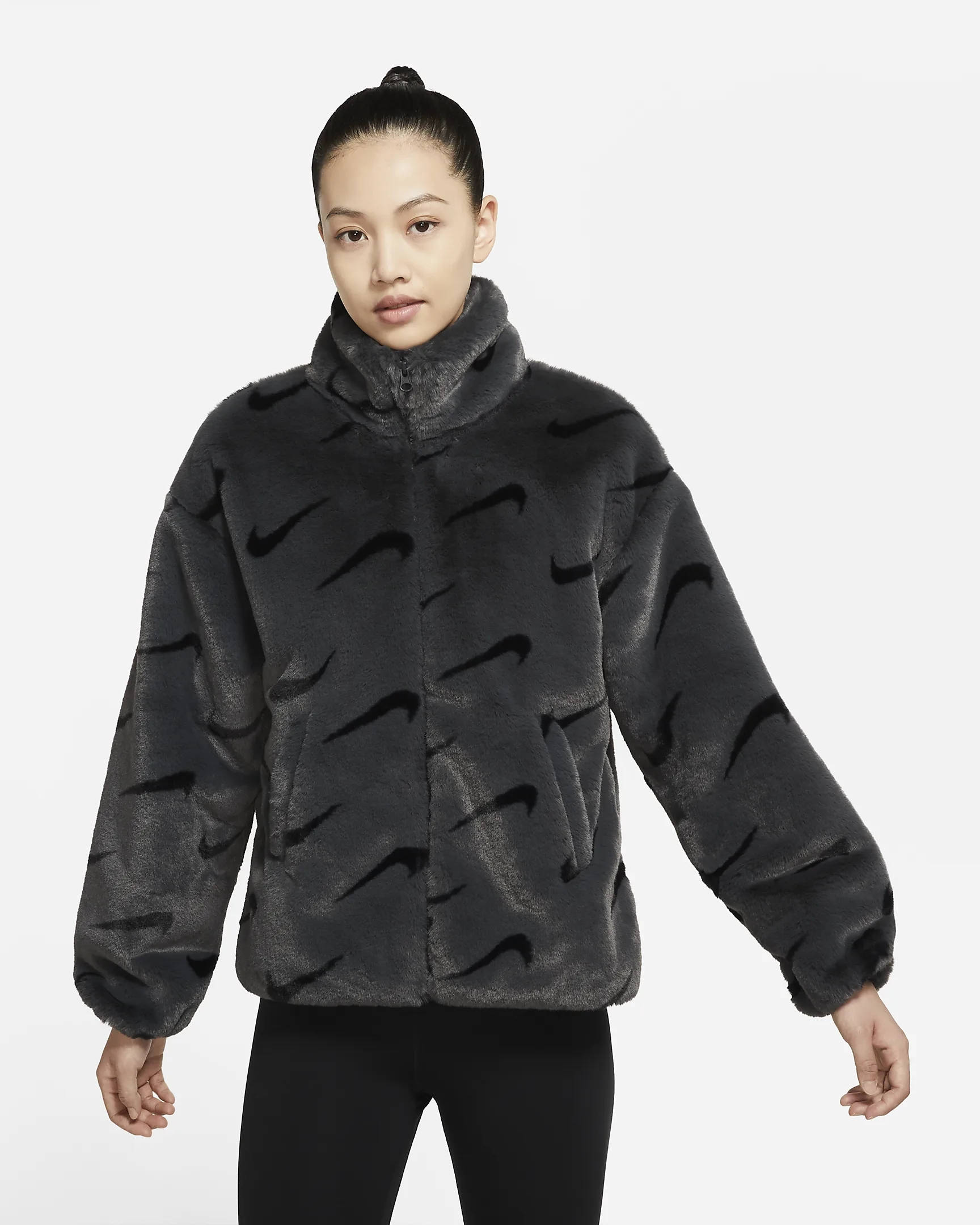 Nike Sportswear Plush Printed Faux Fur Jacket - Dark Smoke Grey | The ...