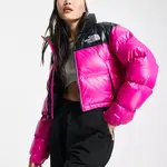 The North Face Nuptse Cropped Down Jacket Pink Black Feature