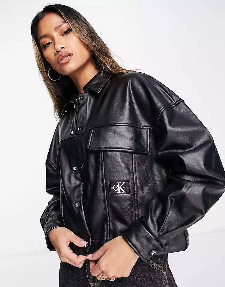 Descubrir 72+ imagem calvin klein faux leather jacket women's ...