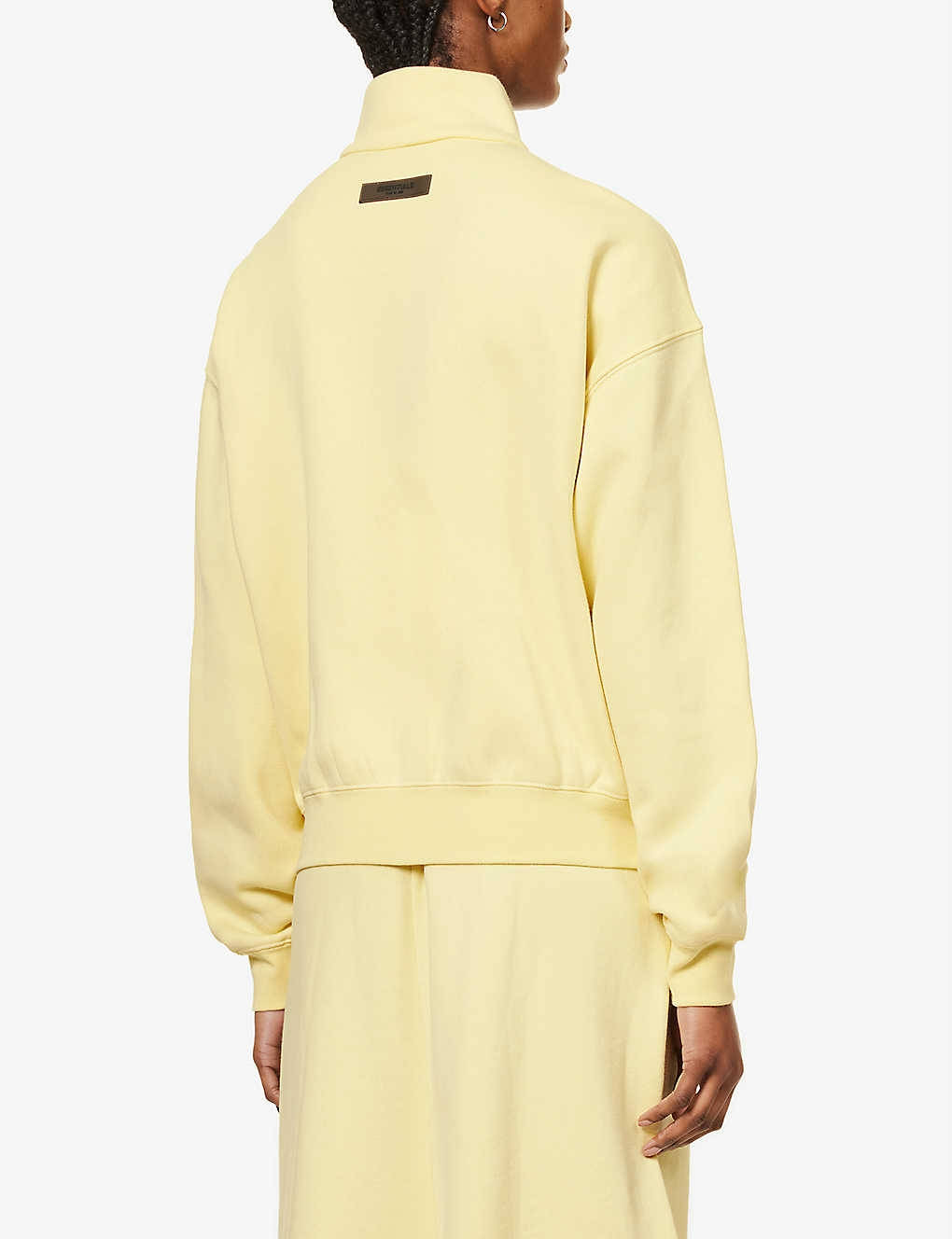 Fear of God ESSENTIALS Brand-Patch Cotton-Blend Zip Sweatshirt Canary Back