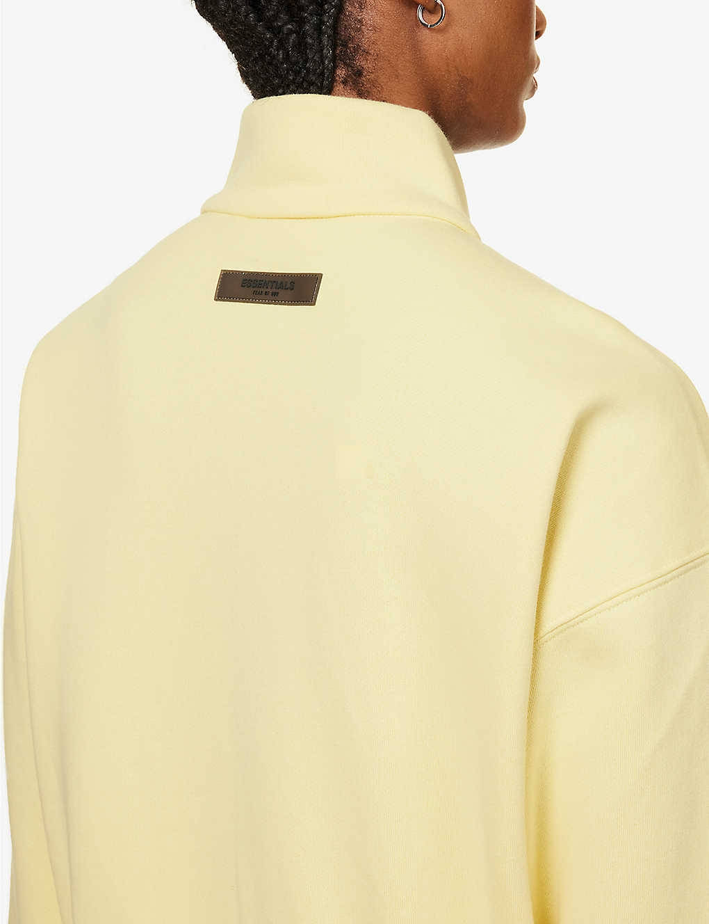 Fear of God ESSENTIALS Brand-Patch Cotton-Blend Zip Sweatshirt Canary Detail