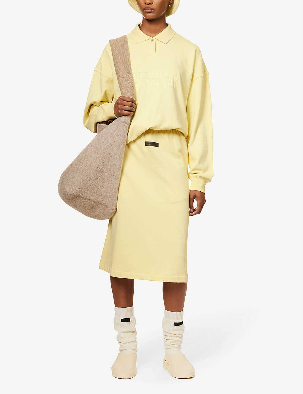 Fear of God ESSENTIALS Brand-Patch Cotton-Blend Zip Sweatshirt Canary Full