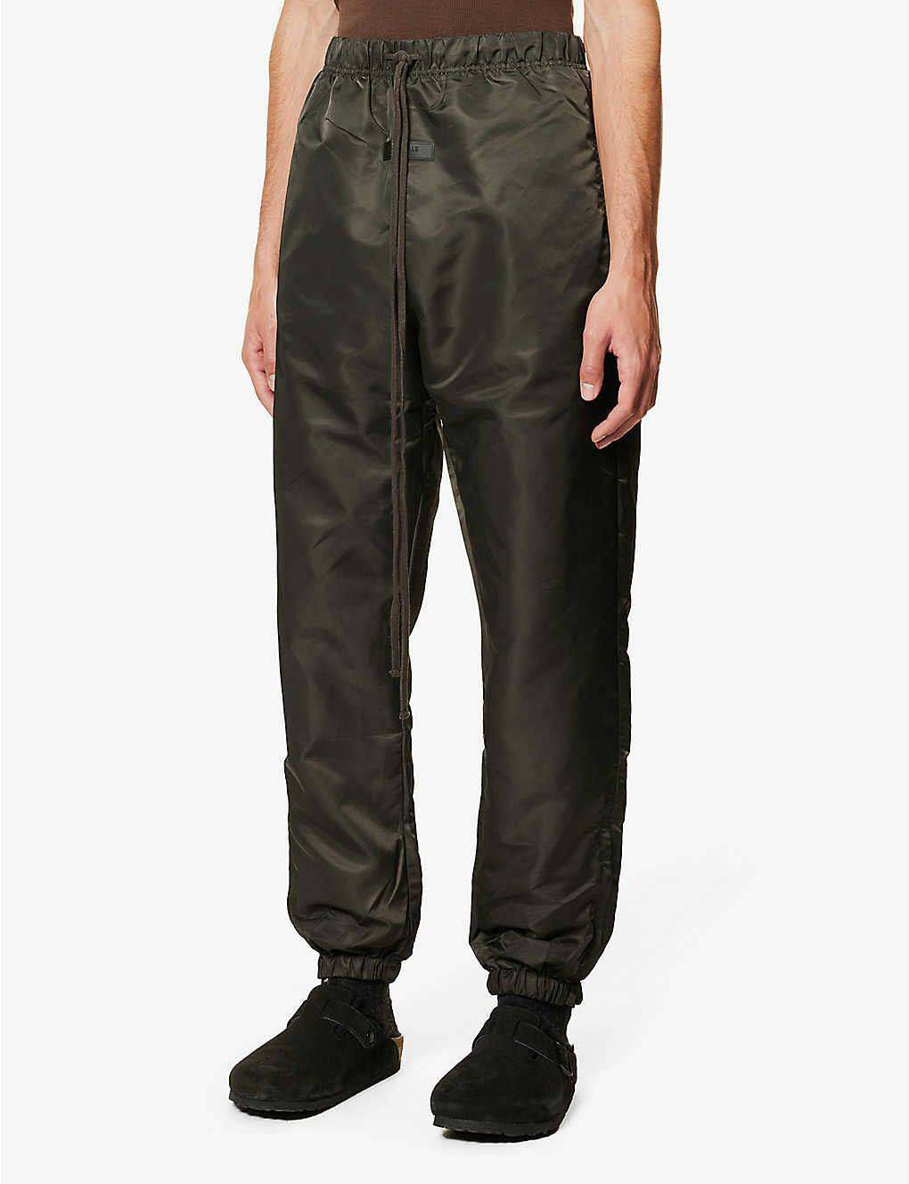 Black Mens Shell Tracksuit Bottoms Elastic Waist Slim Fit Man