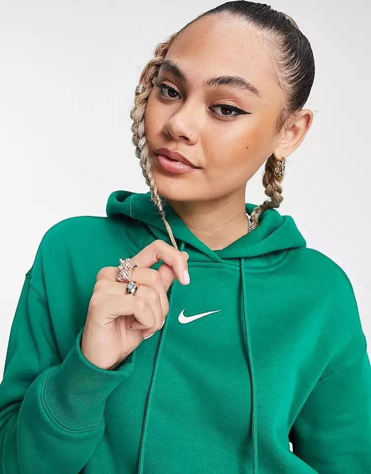 nike mini swoosh oversized green hoodie