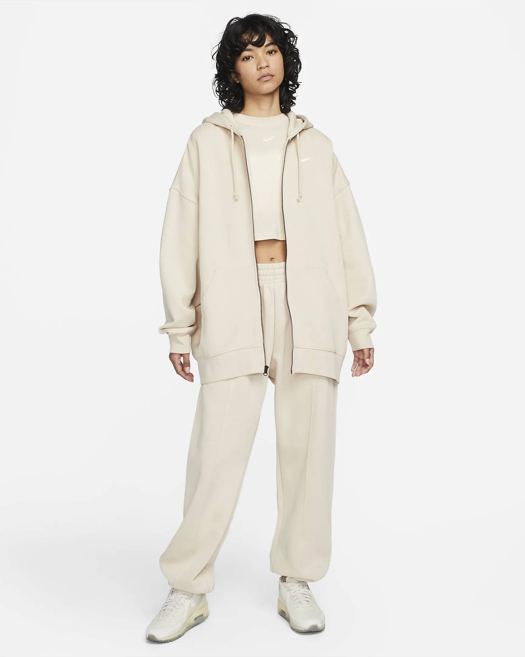 nike sportswear women's essentials full zip fleece hoodie oatmeal