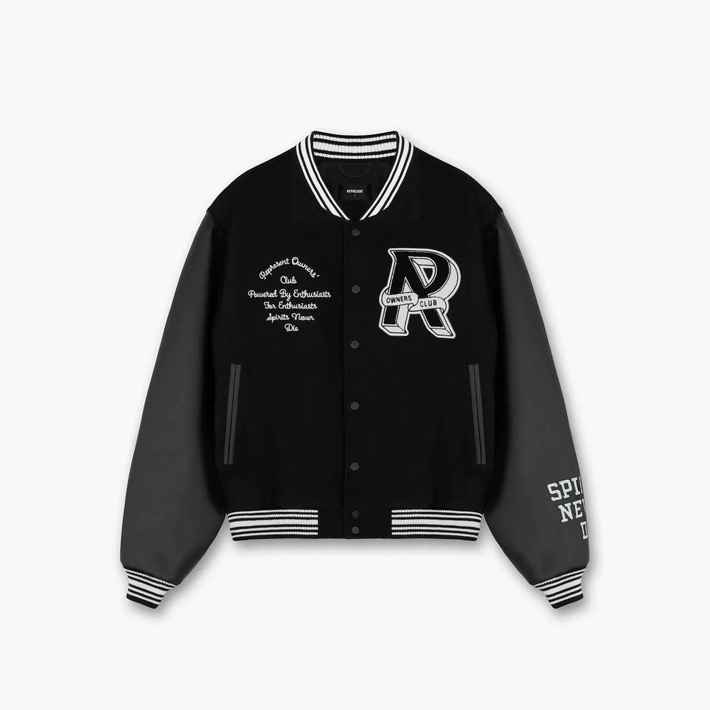 Represent Owners Club Varsity Jacket - Black | The Sole Supplier