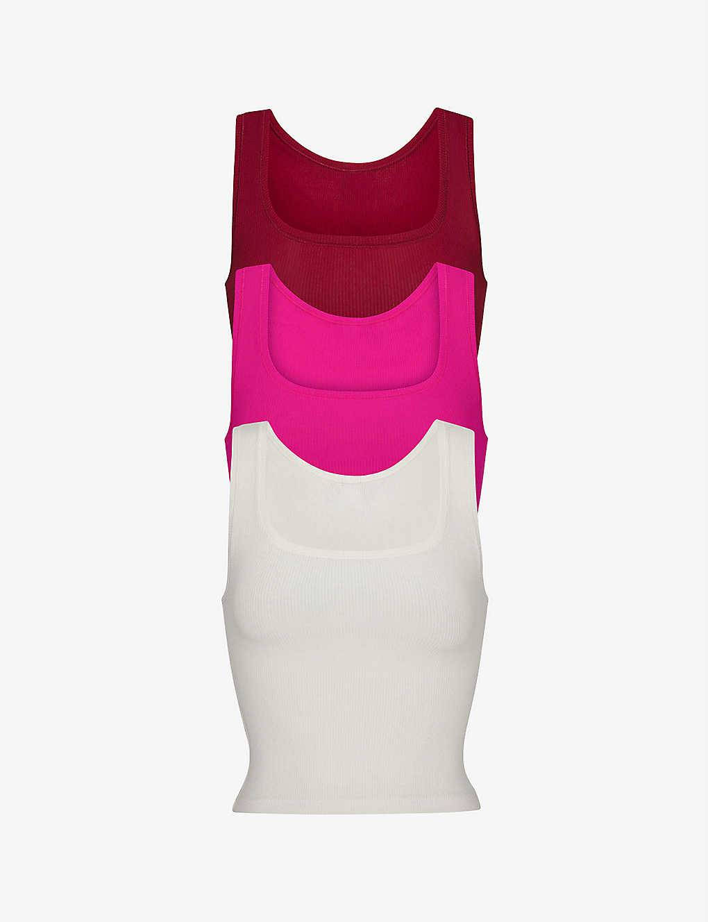 SKIMS Ribbed Stretch-Cotton Tank Top Pack of Three, Where To Buy, R04068468
