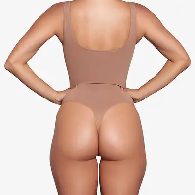 Skims Smoothing Scoop Neck Stretch Woven Thong Body Sienna Backside