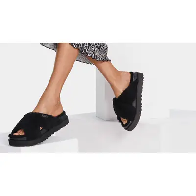 UGG Fuzz Sugar Cross Slide Black | Where To Buy | 1120860-BLK 