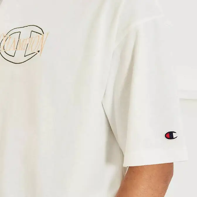 Champion UO Exclusive Overlay Embroidered T-Shirt White closeup