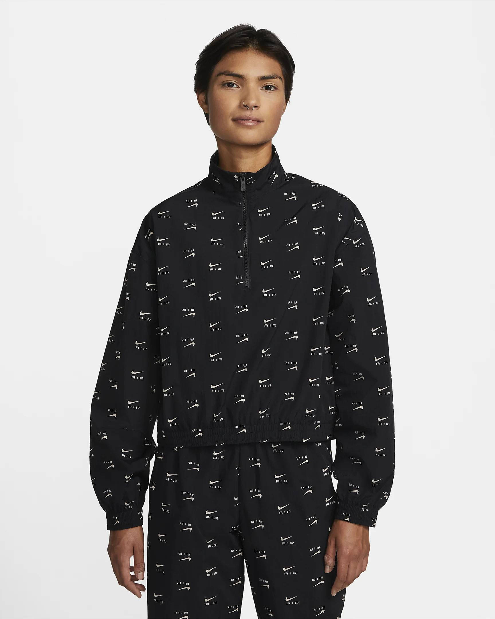 Nike Air 1-4 Zip Mod Crop Woven Top Black Feature