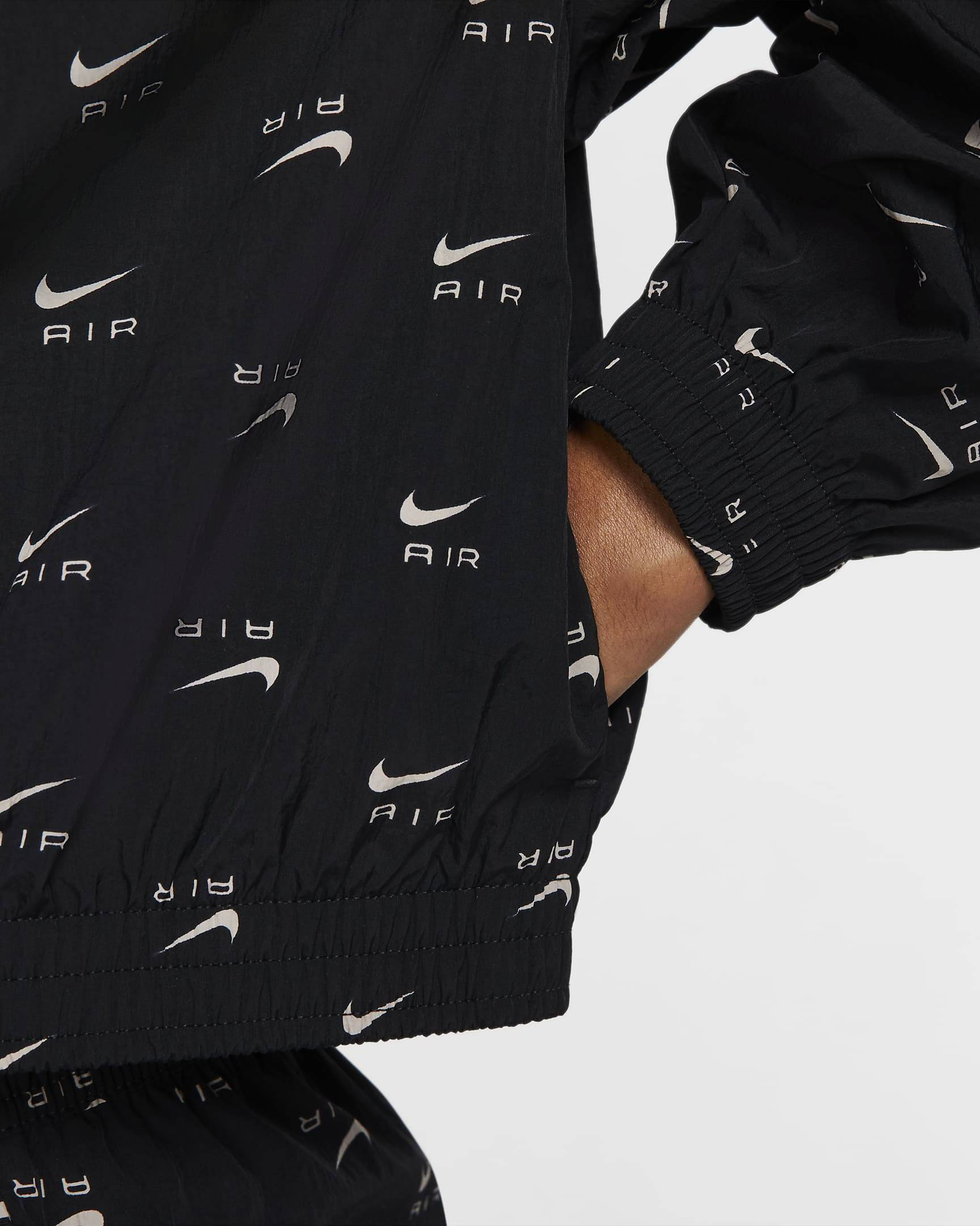 Nike Air 1-4 Zip Mod Crop Woven Top Black Pocket