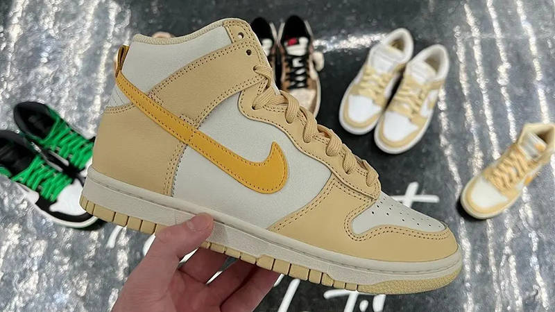 yellow and white dunks high