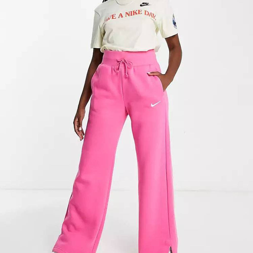 Nike Mini Swoosh High Rise Wide Leg Joggers Pink The Sole Supplier