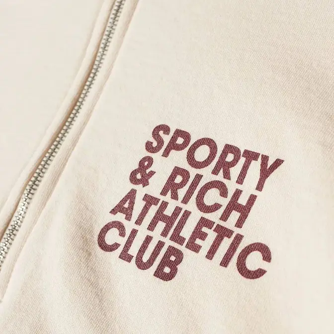 Sporty _ Rich Exercise Often Quarter Zip Sweat Cream Marlot Logo Closeup