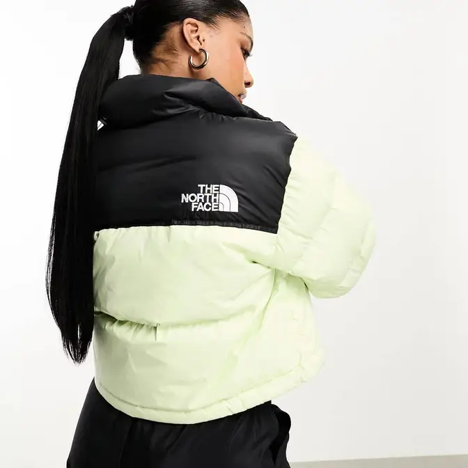 The North Face Nuptse Cropped Down Puffer Jacket Green Backside