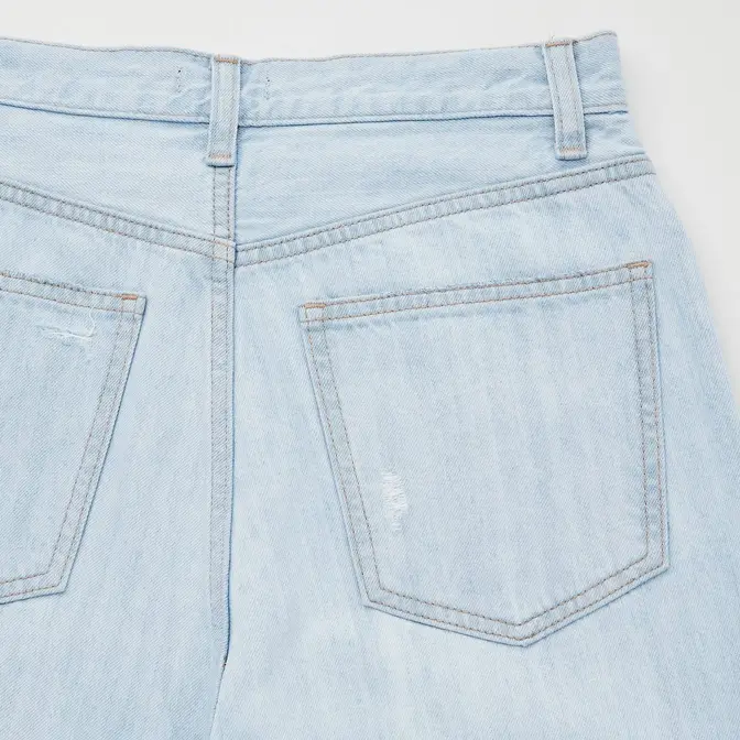 Uniqlo Peg Top High Rise Distressed Jeans Blue Backside Closeup