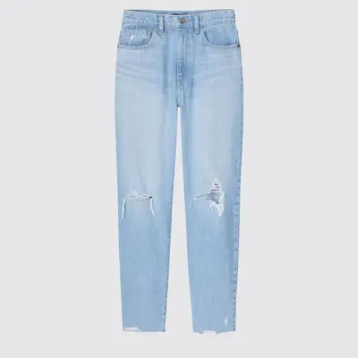 Uniqlo Peg Top High Rise Distressed Jeans Blue Front Mockup