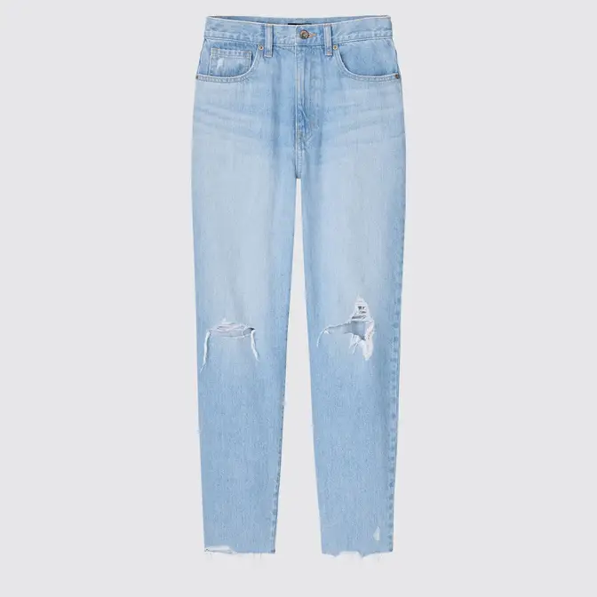 Uniqlo Peg Top High Rise Distressed Jeans Blue Front Mockup