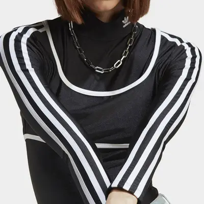 adidas Originals Long Sleeve Bodysuit Black Front Closeup