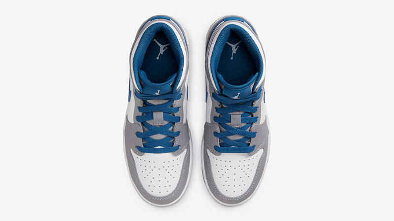 Air Jordan 1 Mid GS White True Blue Grey DQ8423-014 Top