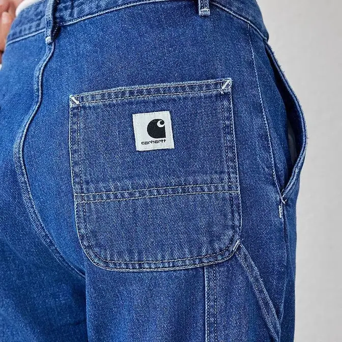 arch logo crew sweater Denim Pierce Pants Blue Logo Closeup