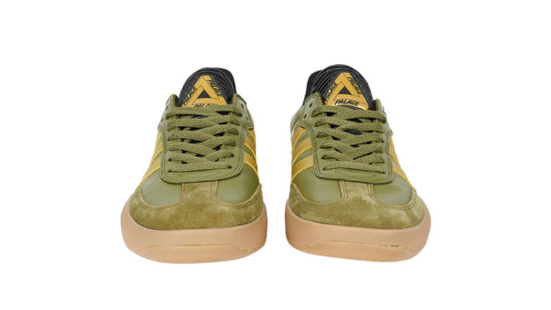 Palace x adidas Samba PUIG Olive Gold Metallic Front