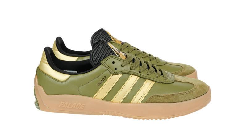 Palace x adidas Samba PUIG Olive Gold Metallic Side 2