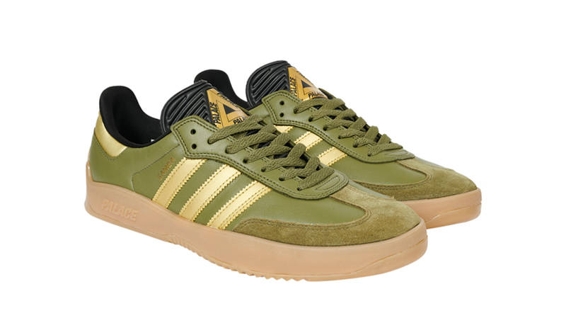 Palace x adidas Samba PUIG Olive Gold Metallic Side