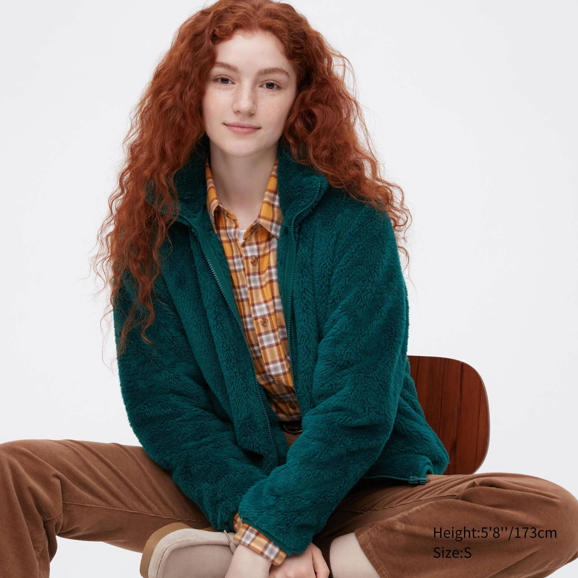 Uniqlo Fluffy Fleece Zipped Jacket Green Front