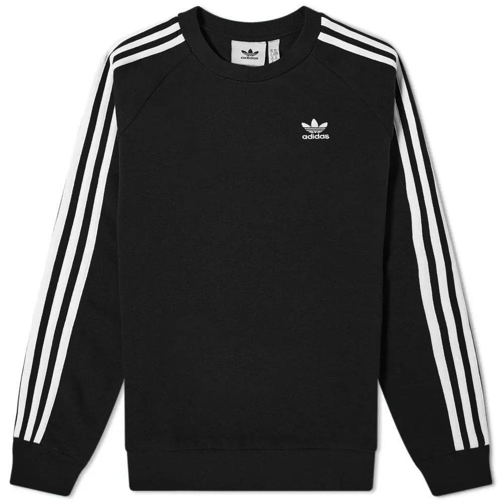 Adidas originals three stripe discount crew neck sweat in black