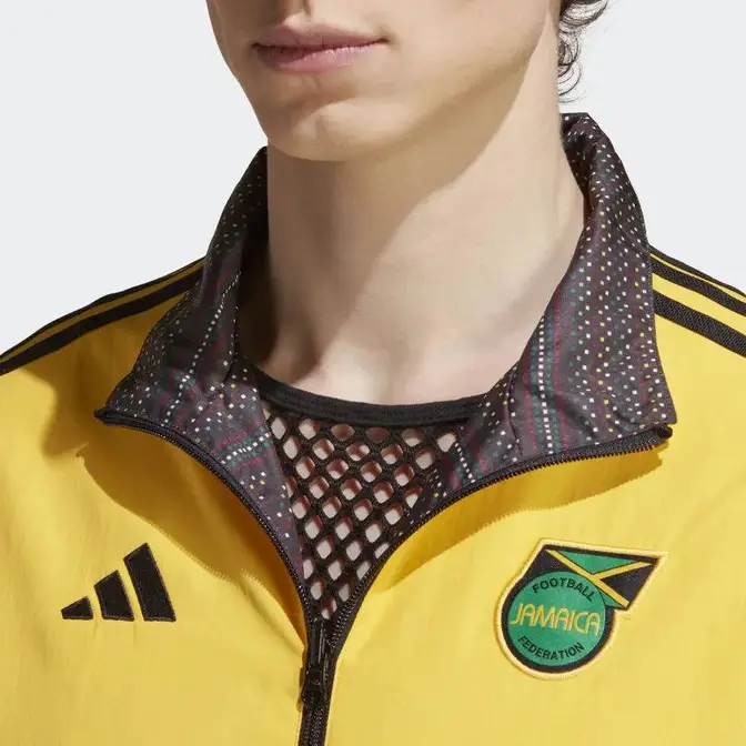 adidas Jamaica Anthem Jacket Bold Gold Logo Closeup
