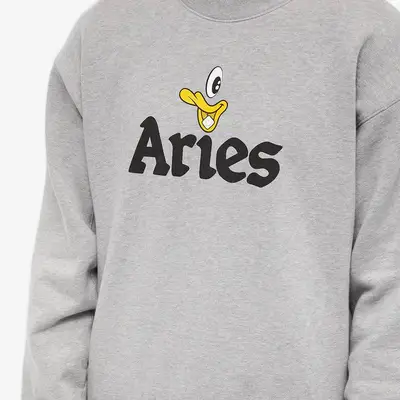 Aries Aye Duck Crew Sweat Grey Marl Logo Closeup