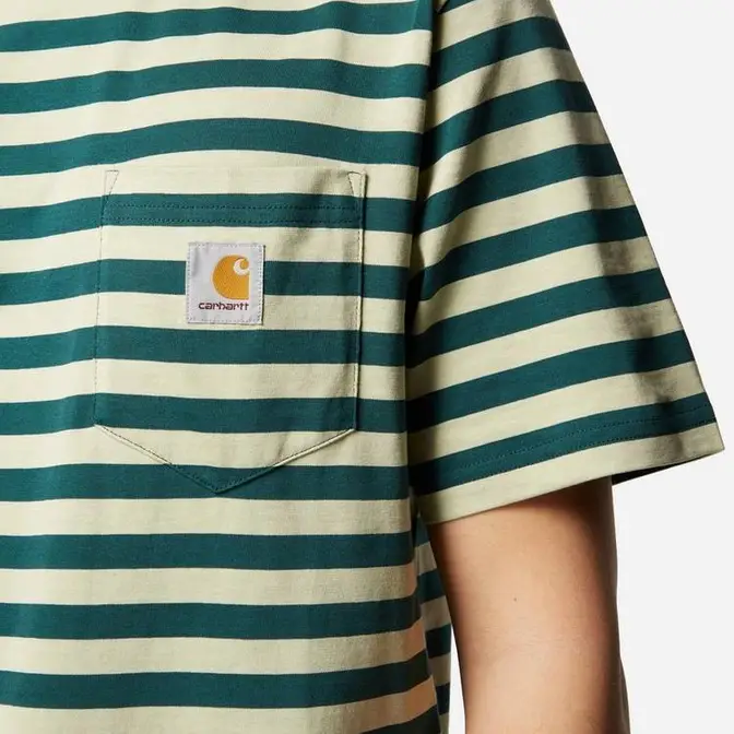 Carhartt WIP Scotty Striped Pocket T-Shirt Green logo