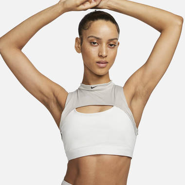 nike indy mini mock neck light support padded sports bra summit white feature w380 h380