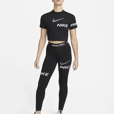 Nike basketball Pro Mid-Rise Full-Length Graphic Training Leggings Black Full Image