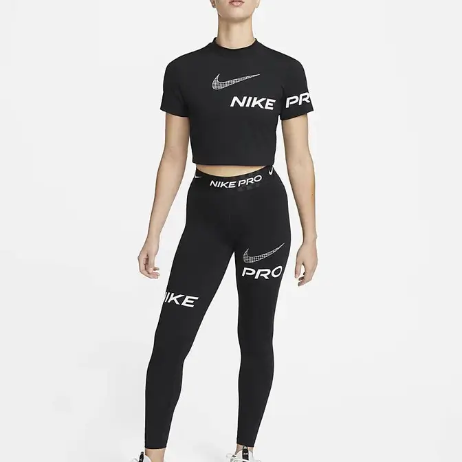 Nike Pro Mid-Rise Full-Length Graphic Training Leggings 'Black