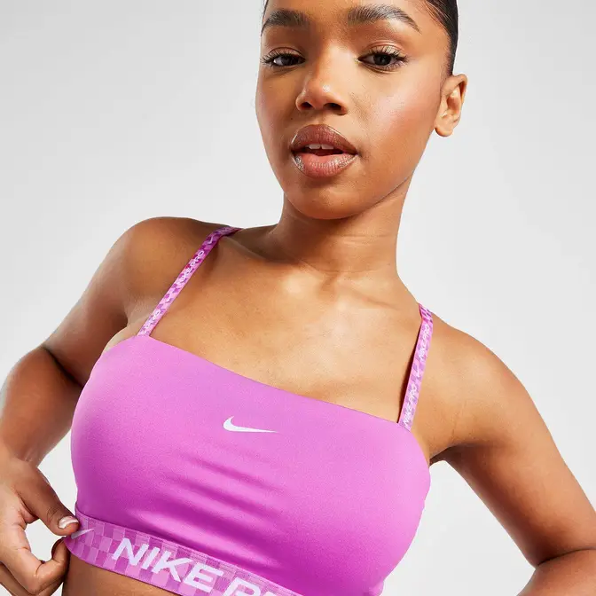 Nike PURPLE Training Graphic Bandeau Sports Bra Pink Front Closeup