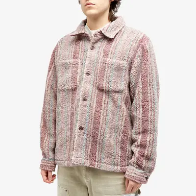 Stussy Stripe Sherpa Shirt Berry Front
