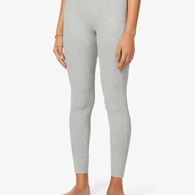 SKIMS Ribbed High Rise Stretch Cotton Leggings Light Heather Grey Front