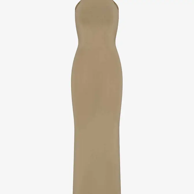 SKIMS Smooth Lounge Slim-fit Stretch-woven Maxi Dress Khaki Feature