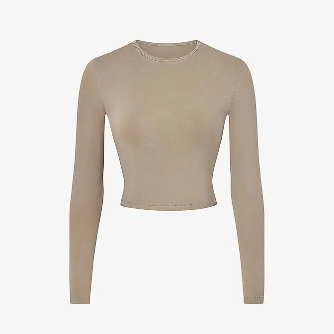 Skims Vintage Round Neck Stretch Cotton TShirt Where To Buy