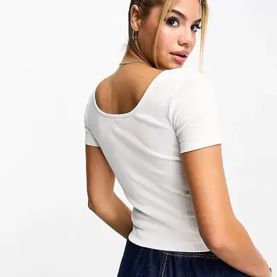 Champion Reverse Weave Premium Ribbed Cropped Top White Backside