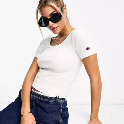 Champion Reverse Weave Premium Ribbed Cropped Top White Feature