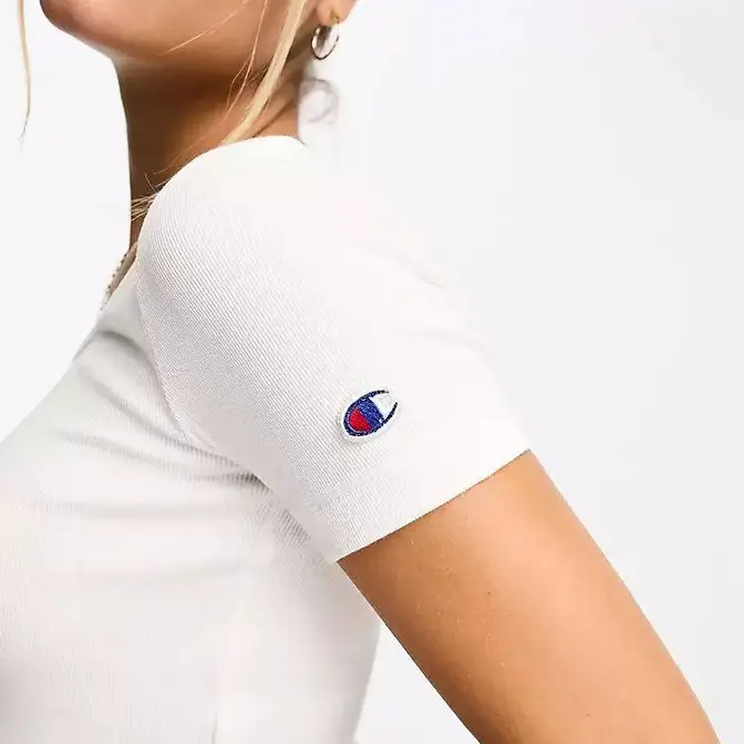 Champion Reverse Weave Premium Ribbed Cropped Top White Side View