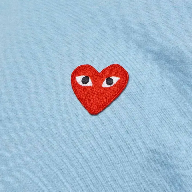Comme Des Garçons Play Small Chest Logo T-Shirt Blue Front Closeup