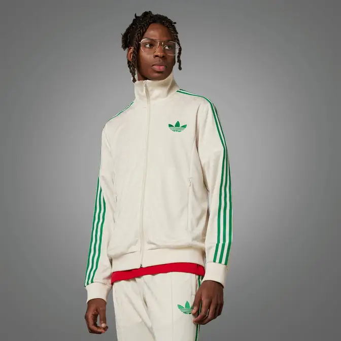 Green and white adidas tracksuit clearance top